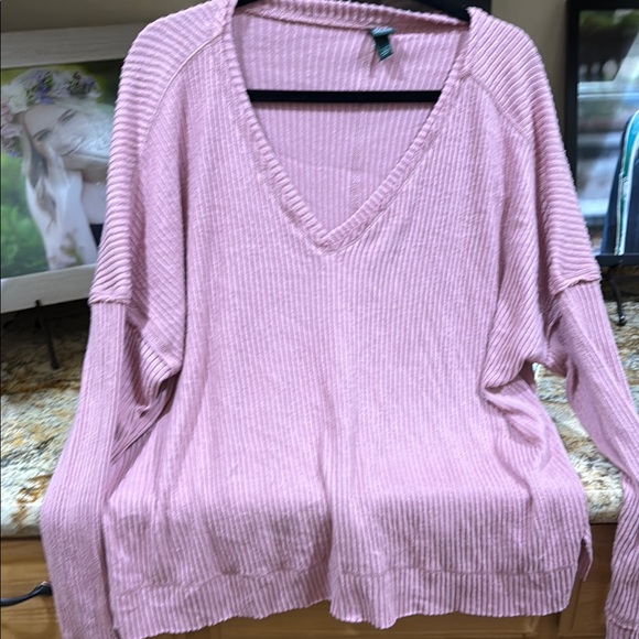 NWOT Wild Fable Light Pink Ribbed V-Neck Hoodie - Picture 1 of 3